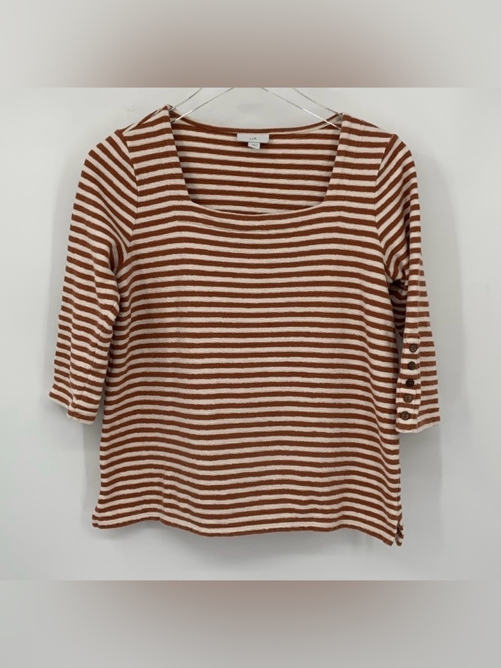 J. Jill striped cotton knit blouse top shirt square neck stretch PETITE Small